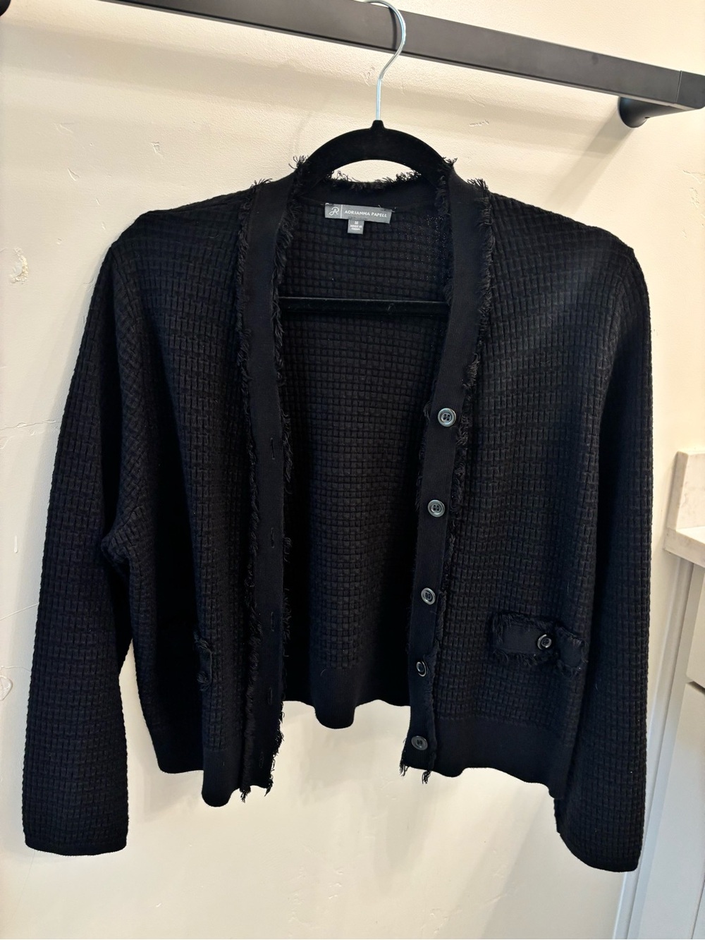Adrianna Papell Black Button-Front Textured Cardigan